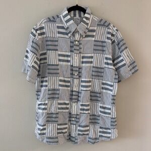 Brooks Brothers Regent‎ Fit Men Lg Blue White Striped Patchwork Button Up Shirt